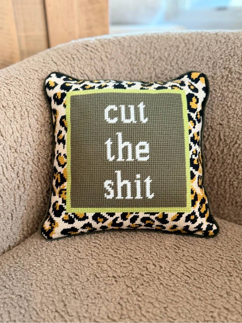 Furbish Studio “Cut the Shit” Needlepoint Pillow